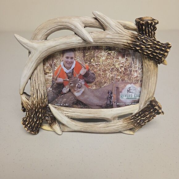 Rivers Edge Products 4x6 Picture Frame Rustic Poly Resin Photo Frame  Antler - Picture 1 of 10